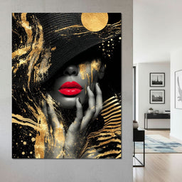 Modern Noir Gold Elegance Portrait - NicheCanvas