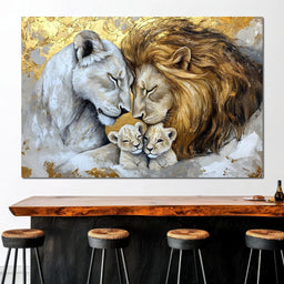 Lion Family Embrace - NicheCanvas