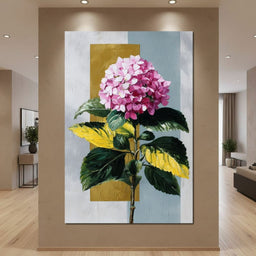Pink Hydrangea Gold Panel - NicheCanvas