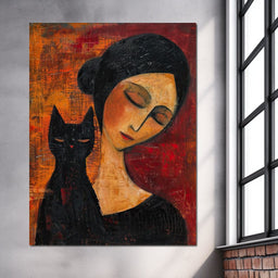 Contemplative Harmony with Cat - NicheCanvas