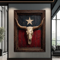 Texas Longhorn Lone Star Barnwood - NicheCanvas