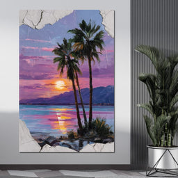 Palm Silhouettes Sunset Sky - NicheCanvas