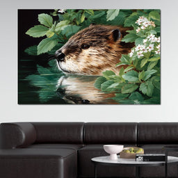Beaver Reflection by the Lake - NicheCanvas