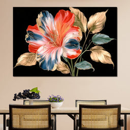 Midnight Flora With Gilded Leaves - NicheCanvas