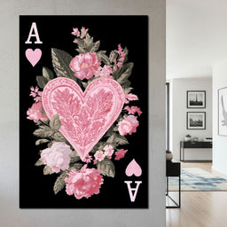 Floral Ace of Hearts Pink Rose - NicheCanvas