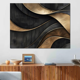 Grey and Gold Wooden Waves 002 - Johanjjf - NicheCanvas