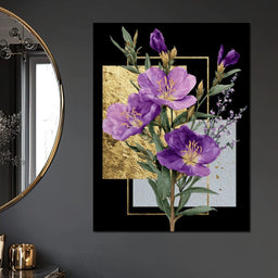 Golden Frame Violet Blossoms - NicheCanvas