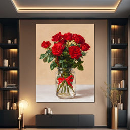 Red Rose Bouquet Glass Vase - NicheCanvas