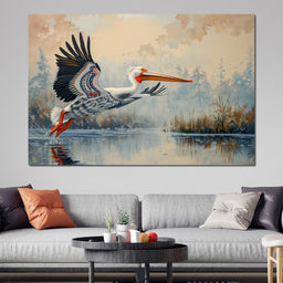 Ethereal Pelican's Graceful Glide - NicheCanvas