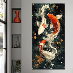 Koi Dance Under Golden Moon - NicheCanvas