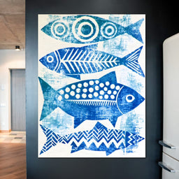 Four Geometric Marine Forms Swimming Together - NicheCanvas
