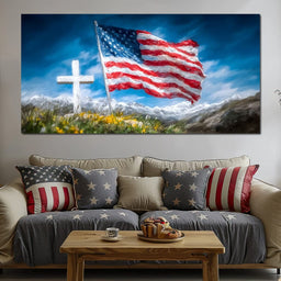 Majestic Peaks and Patriotism - NicheCanvas