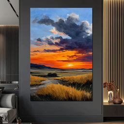 Golden Prairie Sunset Skystorm - NicheCanvas