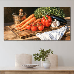 Rustic Kitchen Produce Preparation - NicheCanvas