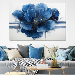 Sapphire Petals with Gold Dew - NicheCanvas