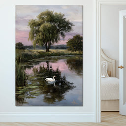 Swan Pond Willow Sunset Sky - NicheCanvas