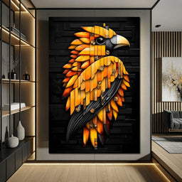 Golden Parrot Geometric Symphony - NicheCanvas