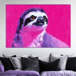 Vivid Magenta Sloth Portrait - NicheCanvas