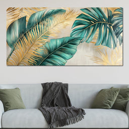 Golden Tropical Leaves Harmony - NicheCanvas