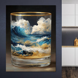 Ocean Storm Tumbler Gold Rim - NicheCanvas