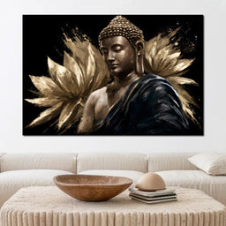 Golden Stillness Beyond The Lotus - NicheCanvas