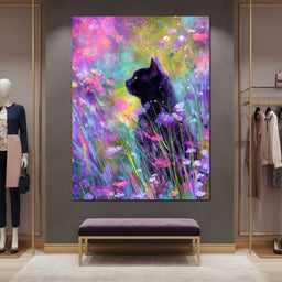 Midnight Feline Among Wildflowers - NicheCanvas