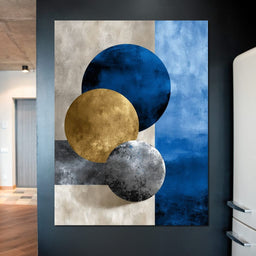 Modern Geometric Blue Gold Orbit - NicheCanvas