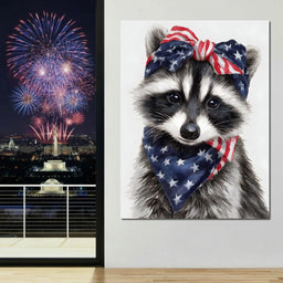 Patriotic Raccoon Portrait - NicheCanvas