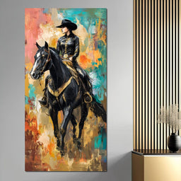 Gallant Cowgirl Riding Midnight - NicheCanvas