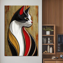 Feline Elegance on Textured Gold - NicheCanvas
