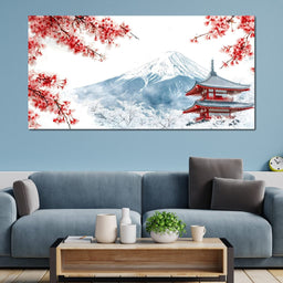 Cherry Blossoms and Snowbound Peaks - NicheCanvas