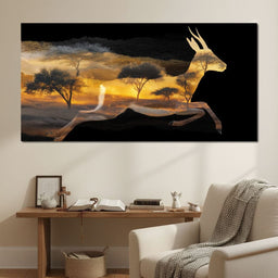Golden Savanna Antelope Run - NicheCanvas
