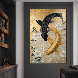 Koi Harmony with White Blossoms - NicheCanvas