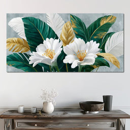 Gilded Tropical White Peony - NicheCanvas