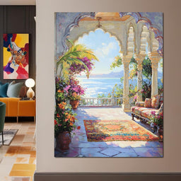 Radiant Terrace by the Sea - NicheCanvas