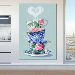 Vintage Floral Teacup Stack Delight - NicheCanvas