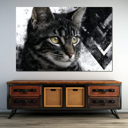 Monochrome Cat Golden Eyes - NicheCanvas