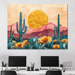 Desert Bloom Sunlit Peaks - NicheCanvas