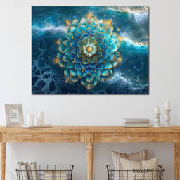 Lotus Reverie Over Ocean Waves - NicheCanvas