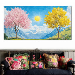 Yellow & Pink Trees Under the Sun - NicheCanvas
