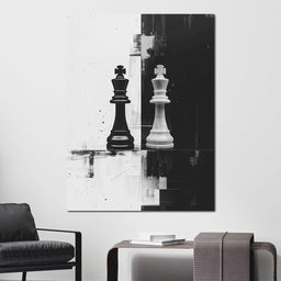 Strategic Chess Duel in Monochrome - NicheCanvas