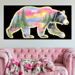 Bear Silhouette Mountain Sunset - NicheCanvas