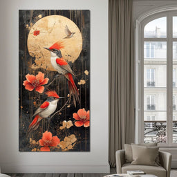 Golden Birds and Blossoms Fantasy - NicheCanvas