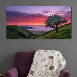 Blossom Tree Over Misty Hills - NicheCanvas