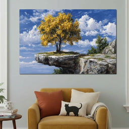 Golden Tree Sky Cliff View - NicheCanvas