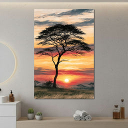 Savanna Sun Beyond The Solitary Branch - NicheCanvas