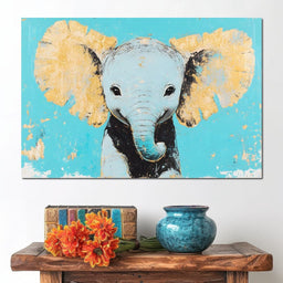 Elephant on Aqua Canvas - NicheCanvas