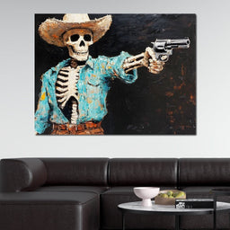 Cowboy Skeleton in Denim - NicheCanvas