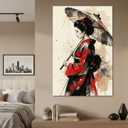 Japanese Woman with Umbrella - NicheCanvas