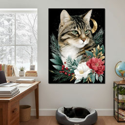 Moonlit Floral Gold Tabby - NicheCanvas